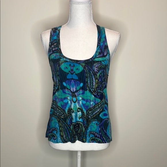 Max Rave Brand Blue and Green Patterned Top - Picture 1 of 7